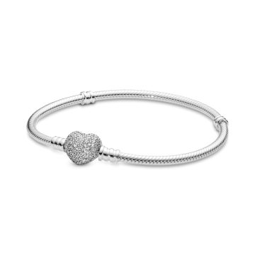 Pandora Moments ezüst karkötő pavé szív zárral 590727CZ