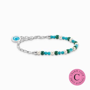 Thomas Sabo Member pearls, malachite, turquoise charm karkötő A2130-158-7