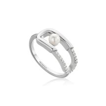 Ania Haie Silver Pearl Sparkle Interlock gyűrű R054-02H